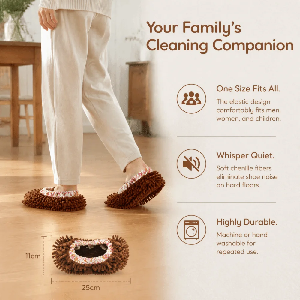 Multifunction Brown Cleaning Mop Slippers Chenille 25*11cm Washable Mop Socks Removable Shoe Covers Home Cleaning