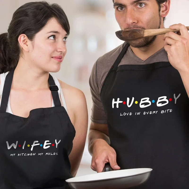 

Hubby Wifey Black White Apron Valentines Day Gift for Couples Cute Husband Wife Cooking Baking Aprons Wedding Anniversary Gifts