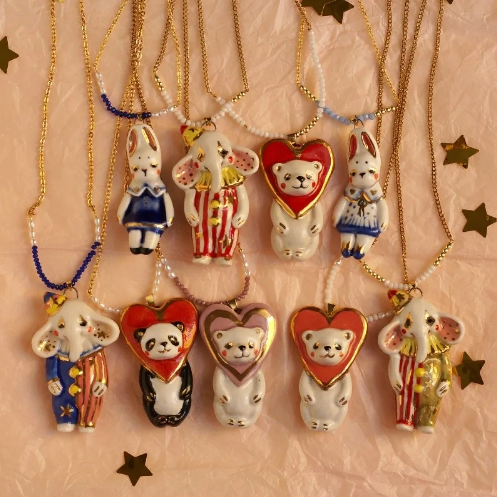 Love Heart Cartoon Circus Animal Sweater Chain Vintage Beads Childishness Necklace Adorable Jewelry Clavicle Necklace Daily Wear