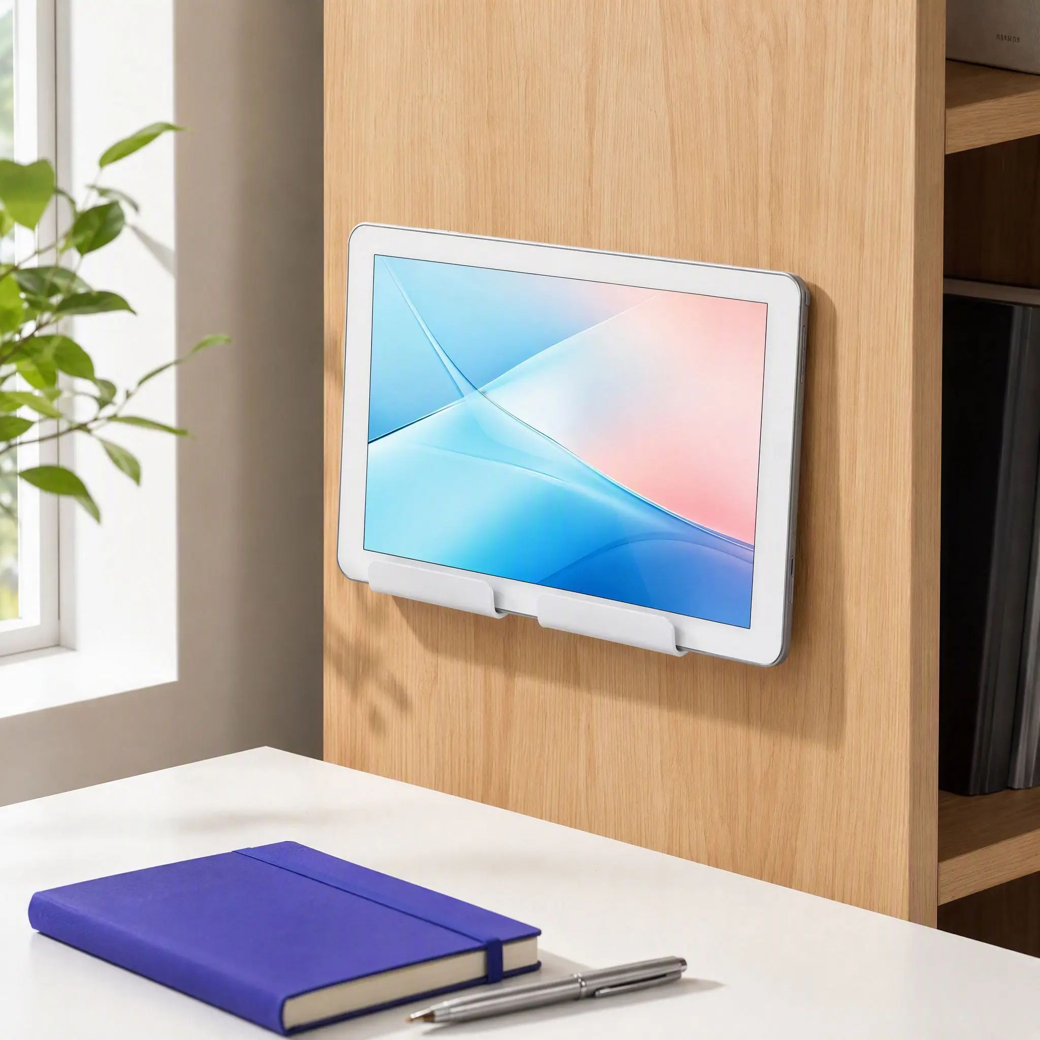 Suporte de parede universal para tablets, com fixação segura em acrílico, para uso sem as mãos, ideal para tablets, smartphones e leitores de e-books, com função de carregamento.