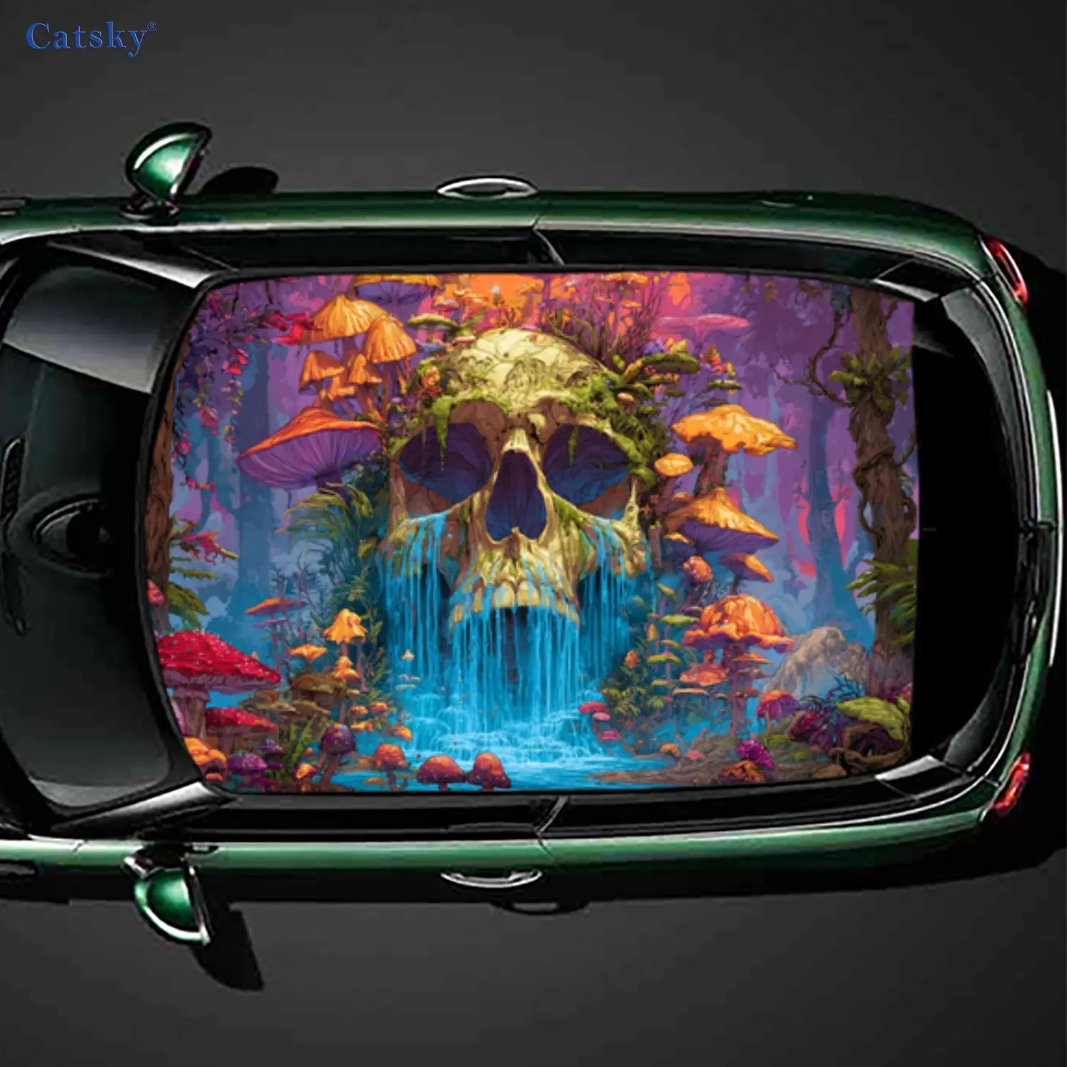 Skull Mushroom Falls PVC material self-adhesive waterproof car roof sticker, paste firm and anti-ultraviolet, waterproof and scr