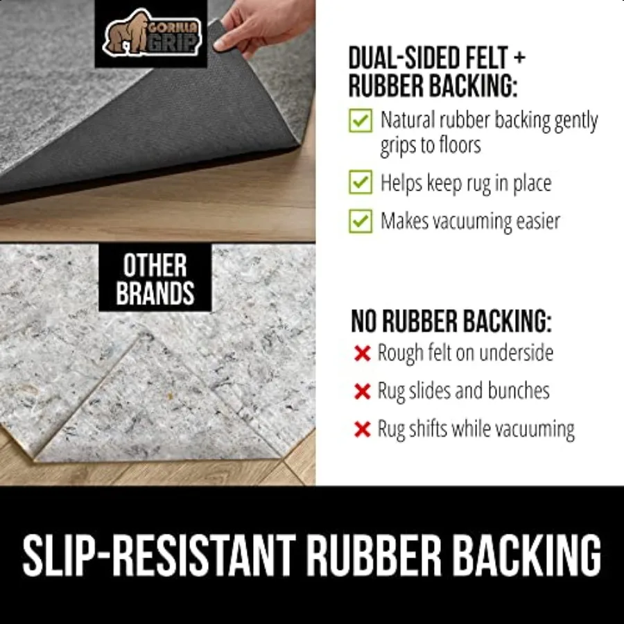 Felt and Natural Rubber Stay in Place Slip Resistant Rug Pad 1 4in Thick 5x8 FT Protective Padding Under Area Rugs Cushioned Gr