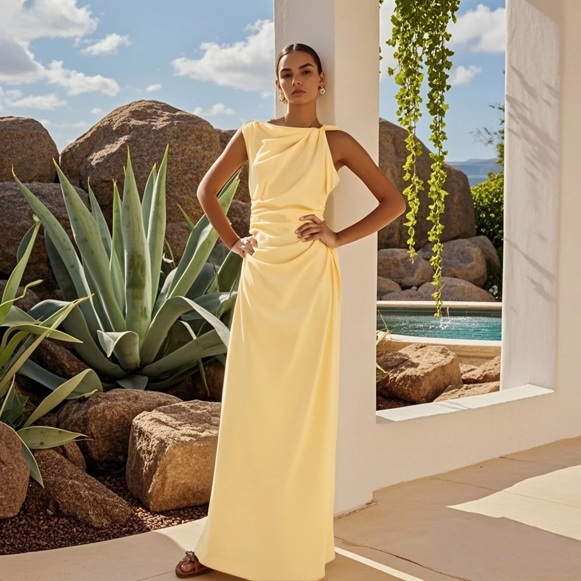   Robe MIDI asymétrique pour femmes, vêtements d'été, style vacances, tempérament à la mode, coupe cintrée, nouvelle collection