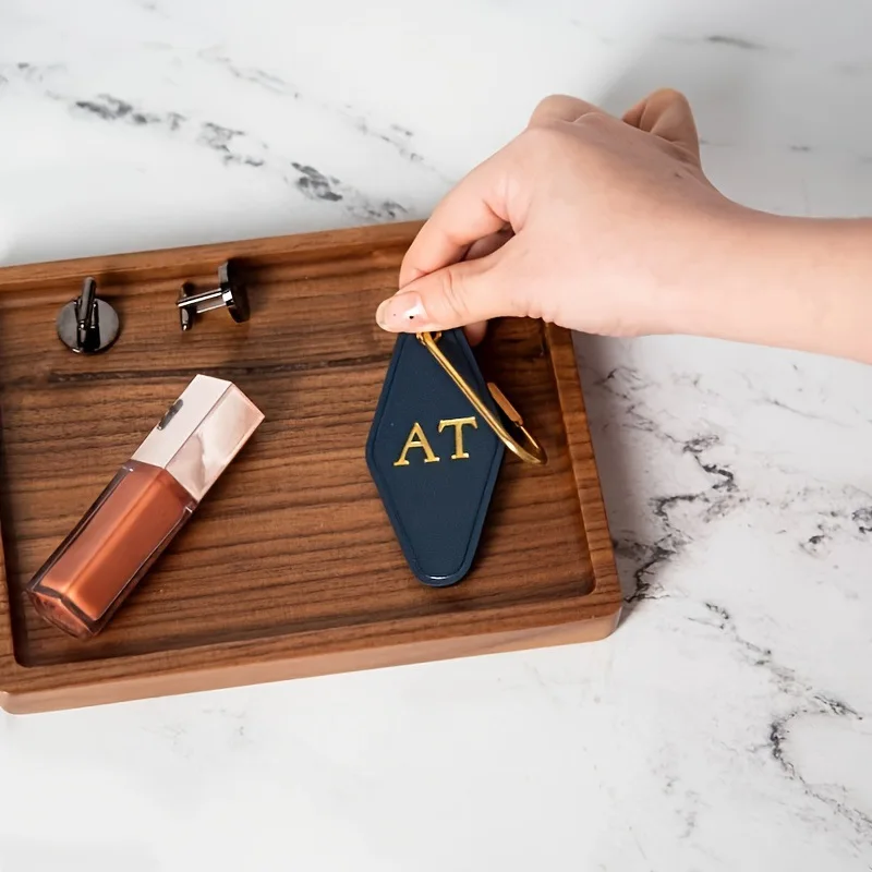 

Print Logo Retro Vintage Diamond Shape PU Leather Keychain Personalize Name Key Chain Custom Hotel Door Number Luxury Keyring