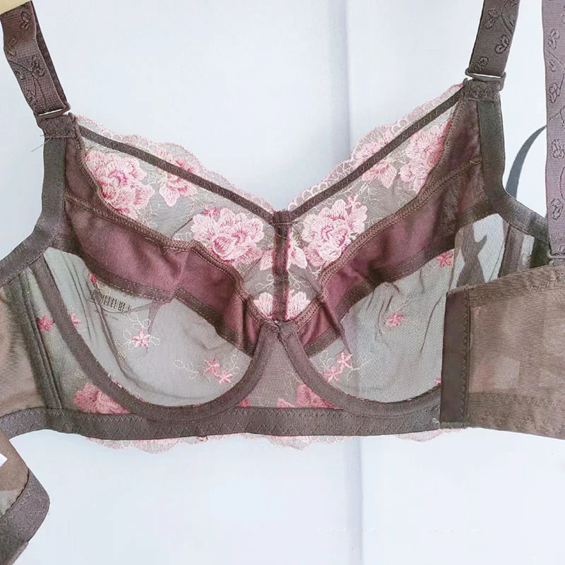 Soutiens-gorge minimiseur en dentelle pour femmes, armatures non rembourrées, couverture complète, lingerie transparente, grande taille, 36, 38, 40,