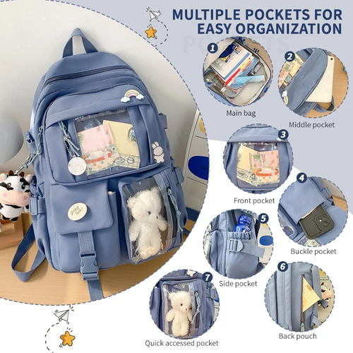 Imagen 2 del producto Nueva linda mochila de nailon para niñas, colegialas y damas, bolso escolar para estudiantes con múltiples bolsillos