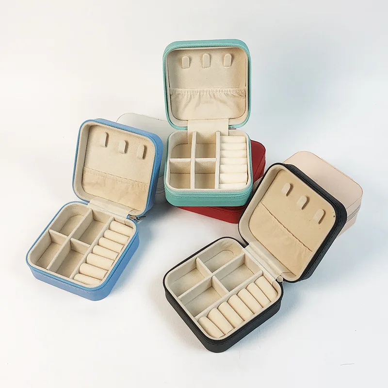 Mini Portable PU Leather Or Flannelette Zipper Jewelry Box Ring Necklace Earrings Pendant Multi-functional Jewelry Storage Box image 2