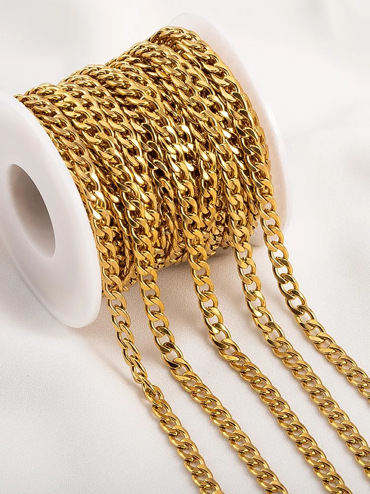 Chaînes de câbles à maillons cubains en acier inoxydable, 1 mètre, 2 mètres, 3-7mm, pour bricolage, collier, Bracelet, cheville, accessoire de fabrication de bijoux