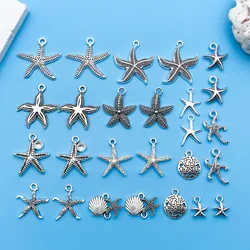 26pcs Antique Silvery Charms Mix Starfish Shape Pendant For Jewelry Making Findings Crafting Accessory For DIY Necklace Bracelet