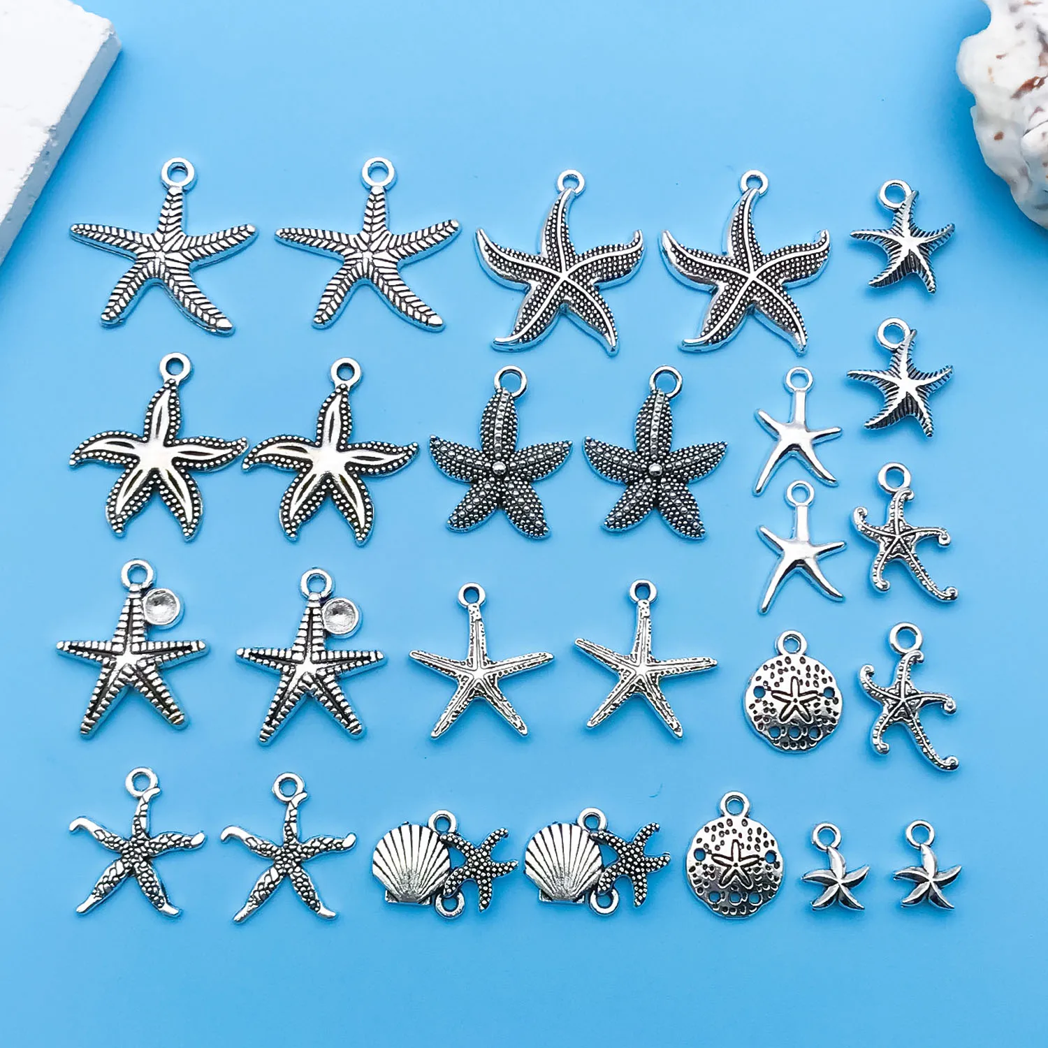 26pcs Antique Silvery Charms Mix Starfish Shape Pendant For Jewelry Making Findings Crafting Accessory For DIY Necklace Bracelet