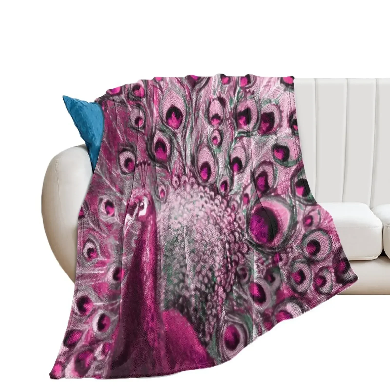 

Pink Peacock Art Throw Blanket Flannels christmas gifts Blankets