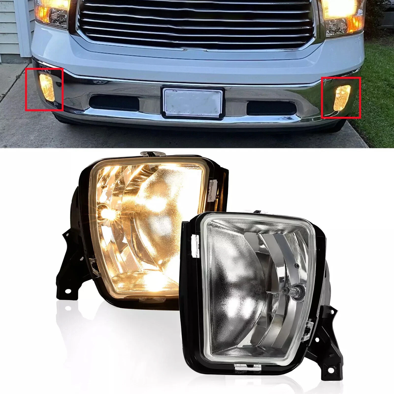 

Front Fog Lights Assembly For Dodge Ram 1500 2013 2014-2018 Fog Lamp Grille halogen foglights car accessories