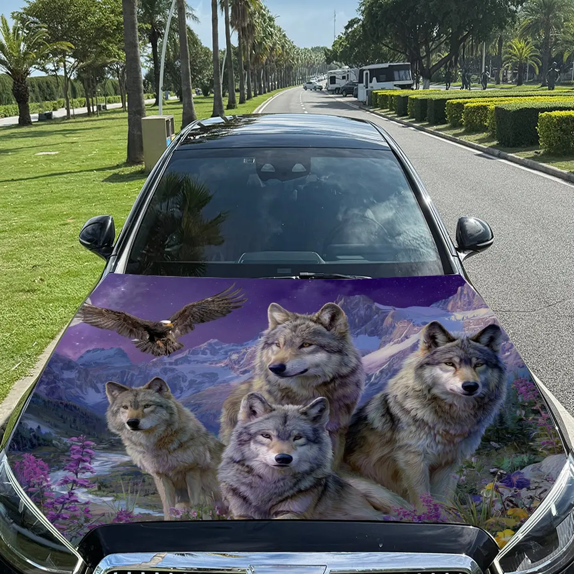 

Magnificent Wolf, Eagle and Mountain Pattern car hood stickers, waterproof self-adhesive, scratch resistant, easy to stick, dura