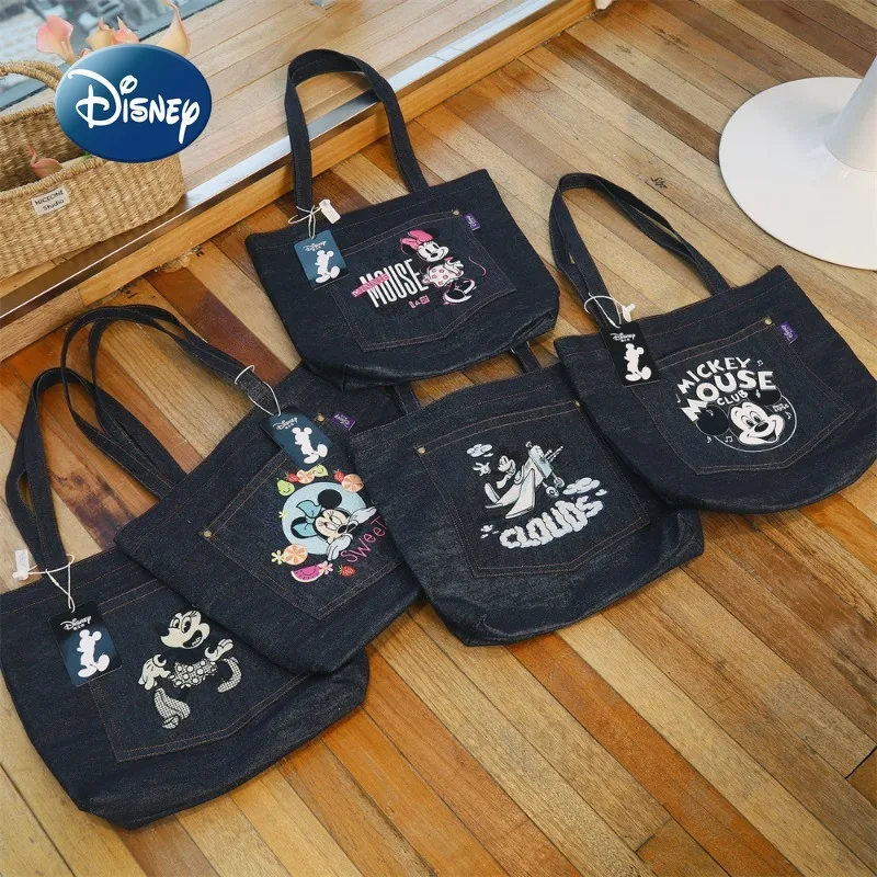 Disney Mickey New Women's Handbag Luxury Brand Original Women's Shoulder Bag Denim Fashion Embroidery Women's Bag Large Capacity
