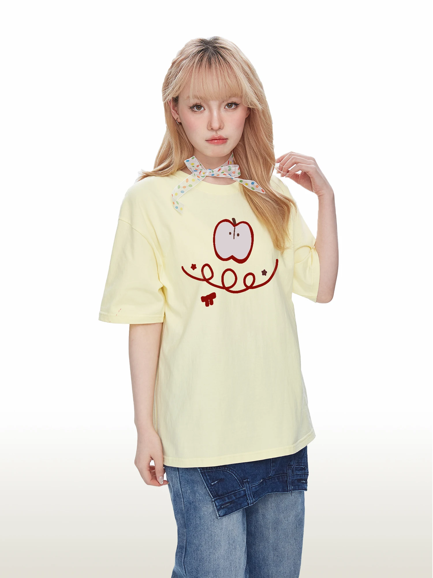 Dawn D Hand-Drawn Line  Casual Style Short Sleeve Women's T-Shirt Loose Pure Cotton Summer Top Fashionable Brand