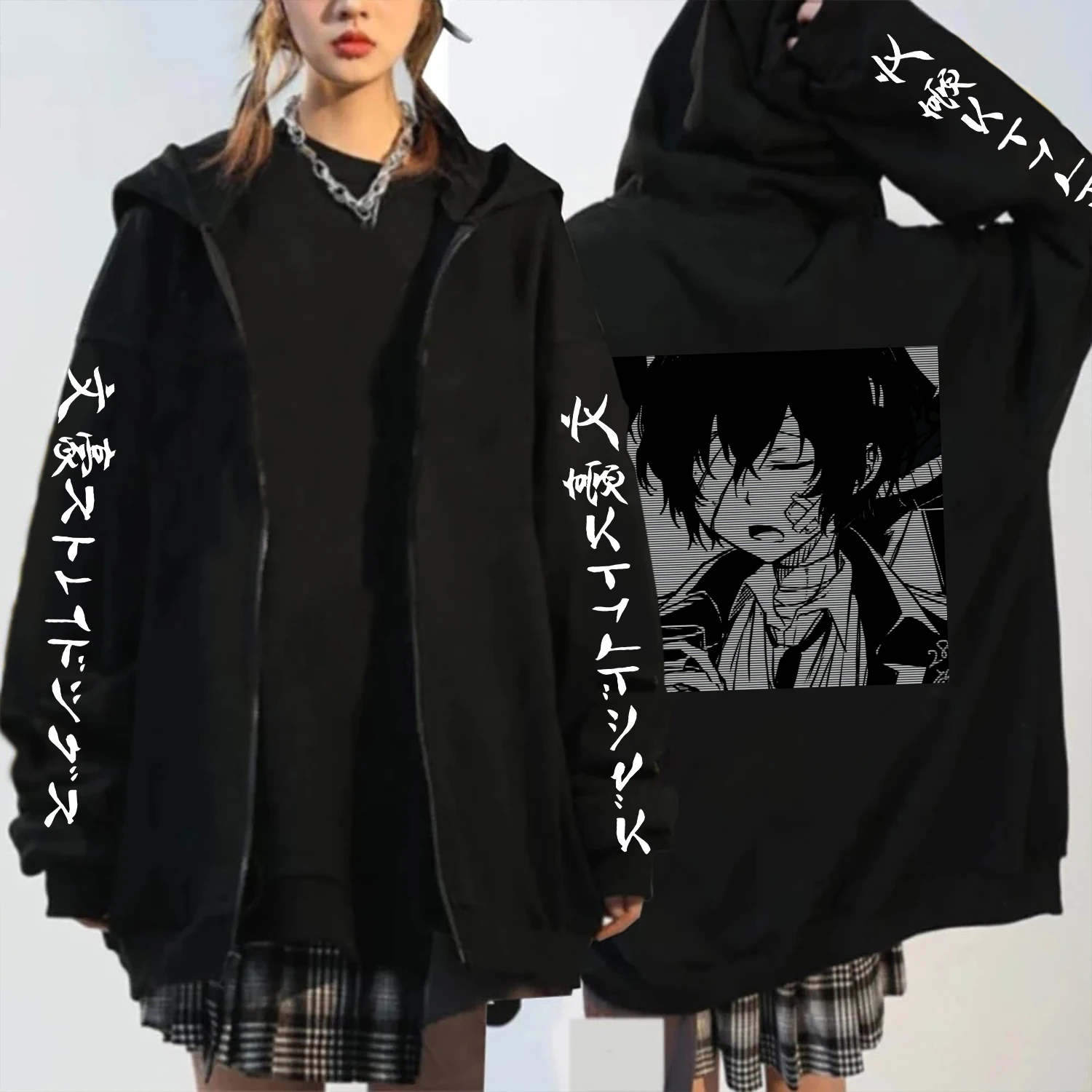 Manga Bungo Stray Dogs Dazai Osamu Zipper Hoodies Harajuku Graphic Printed Hooded Tops Women Men Casual Warm Zip-up Jacket Coats