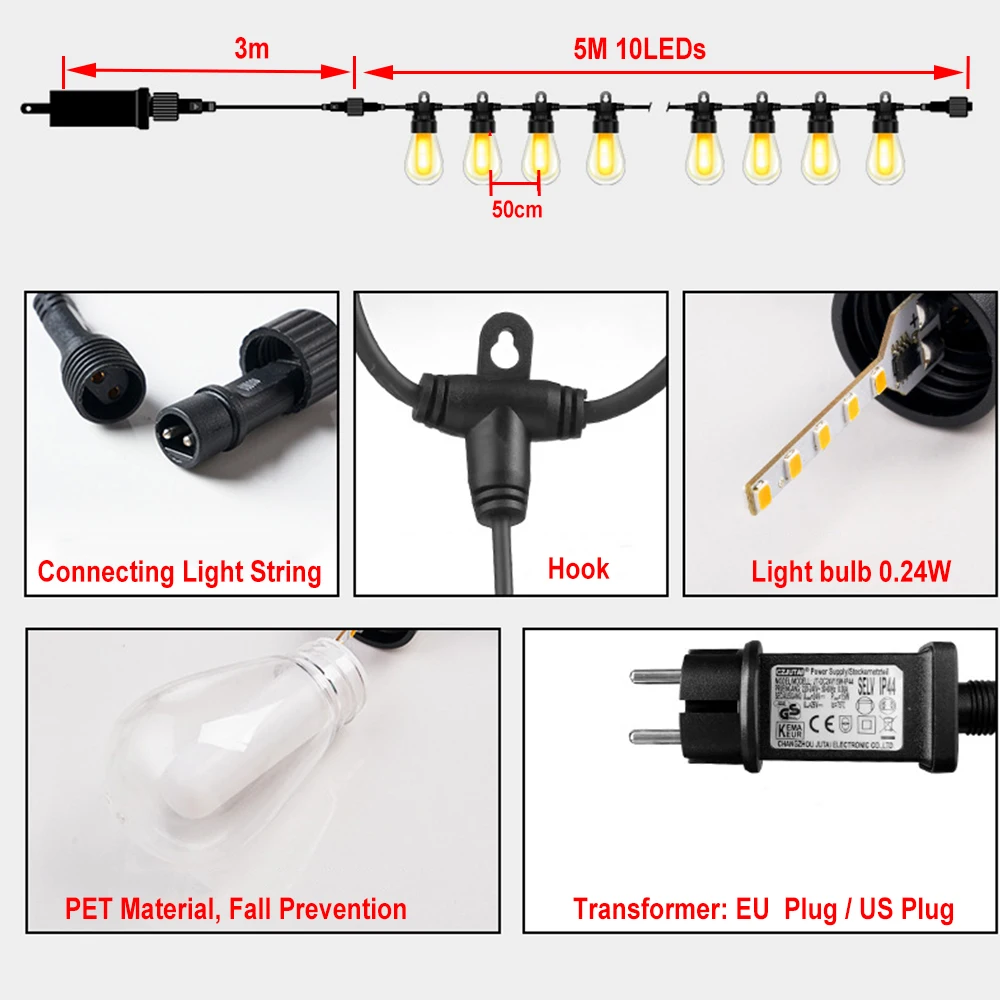 Imagem -03 - Pátio ao ar Livre Decoração Chama Luzes Corda Ip65 à Prova Dip65 Água Pátio Efeito Chama Lâmpada para Festa de Aniversário Casamento em Casa 5m 10m