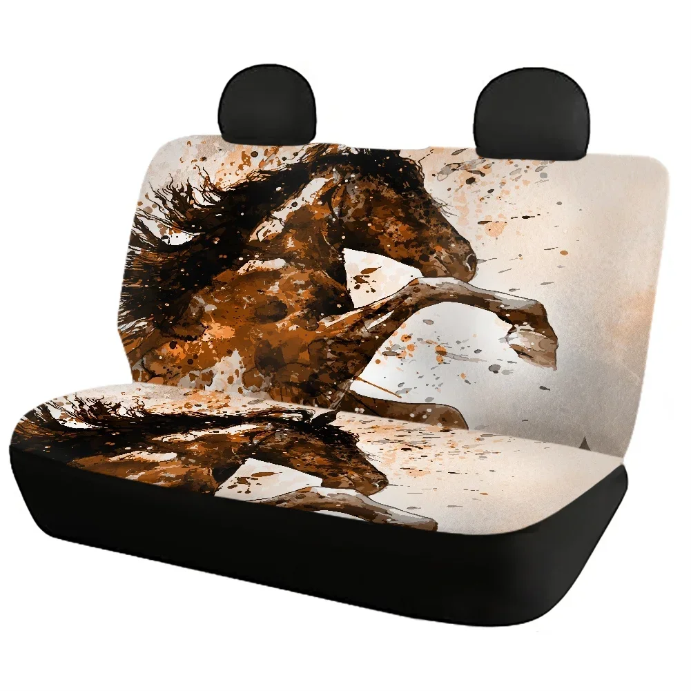 Watercolor Running Horse 3D Print Set of 4 Vehicle Seat Covers Non-skid Front and Back Car Seat Cushion Luxury Design Seat Cover