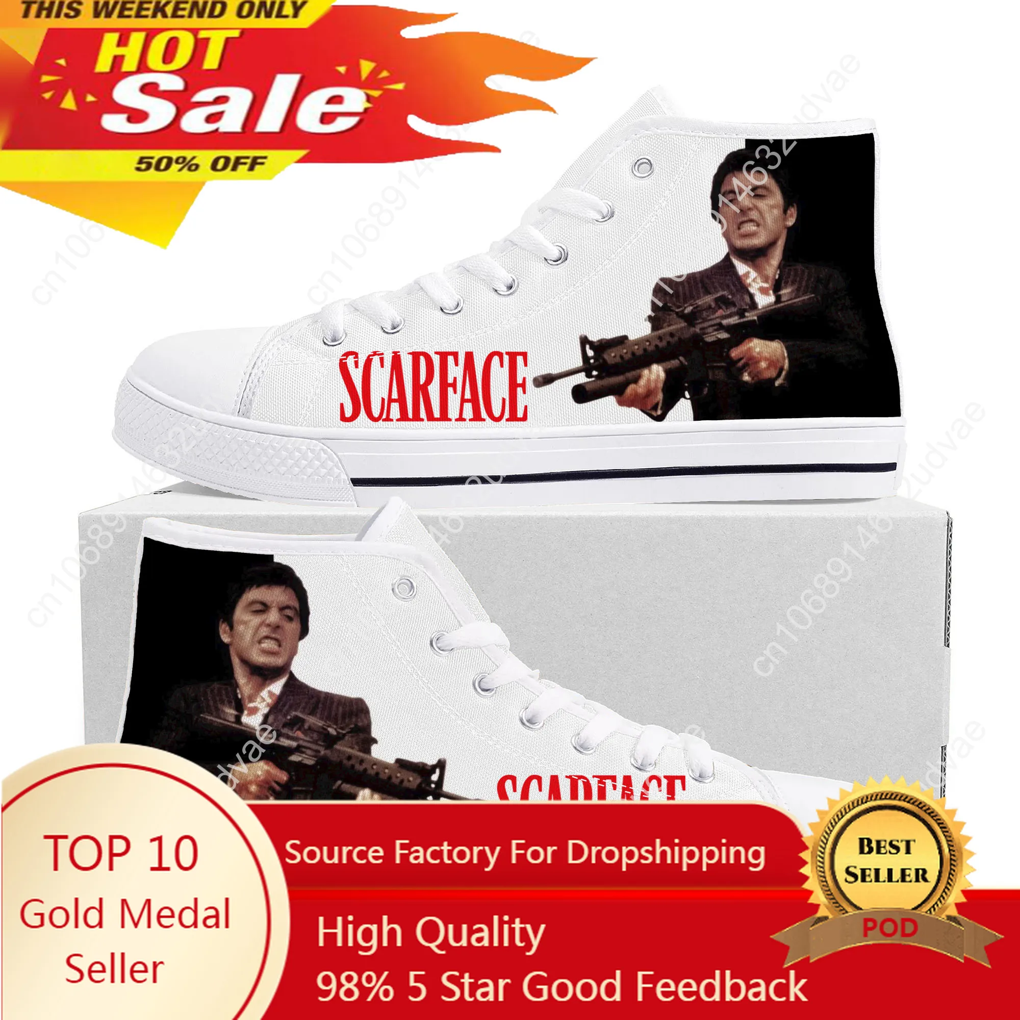 

Scarface High Top Sneakers Mens Womens Teenager High Quality Al Pacino Canvas Sneaker couple Casual Shoe Customize Shoes