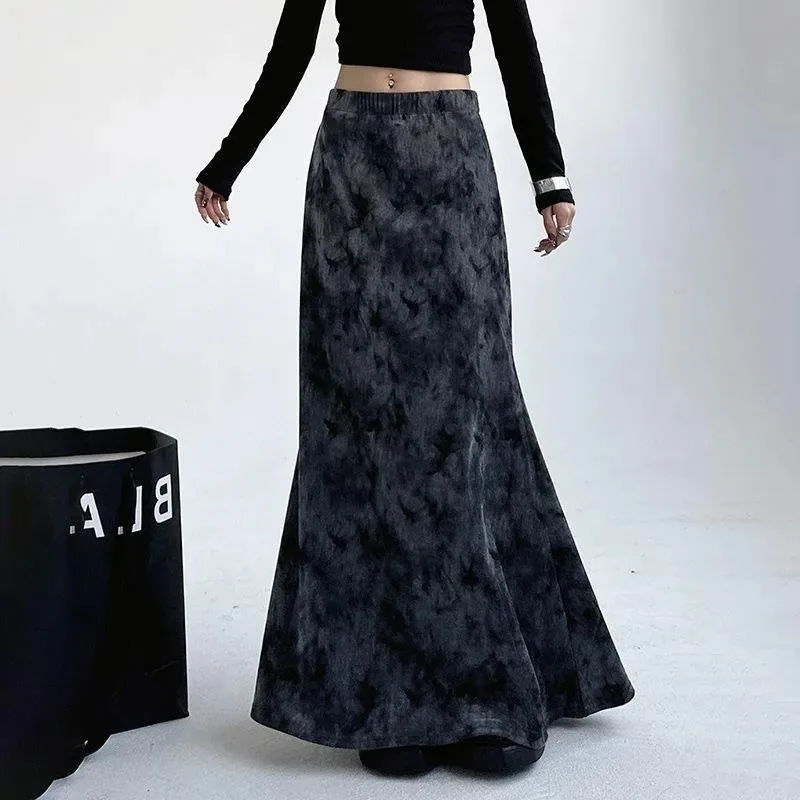 

Long New Skirt Autumn and Winter Skirt High Waist Pleated Texture Large Hem Skirt Winter Long Skirt