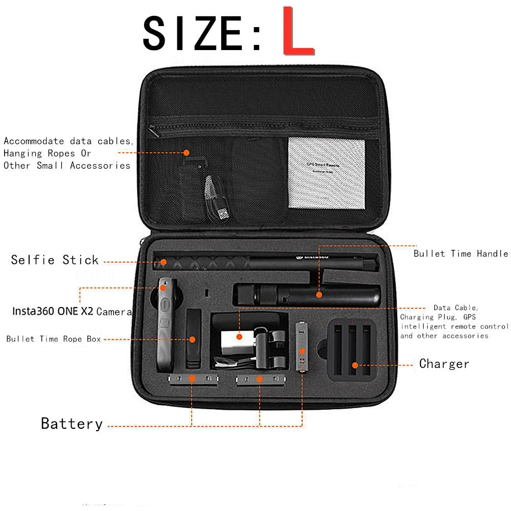 صندوق تخزين EVA عالي الجودة لهاتف Insta 360 One X X2 بسحاب مقاوم للماء والغبار والصدمات حقيبة ملحقات الكاميرا #4