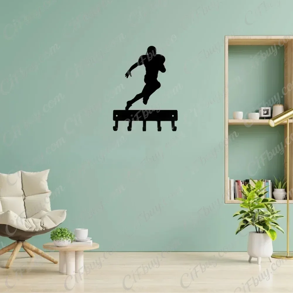 CIFBUY Retro Football Metal Wall Hook Sports Fan Key Holder Iron Hanger Home Entryway Decor Gift Rustic Plaque
