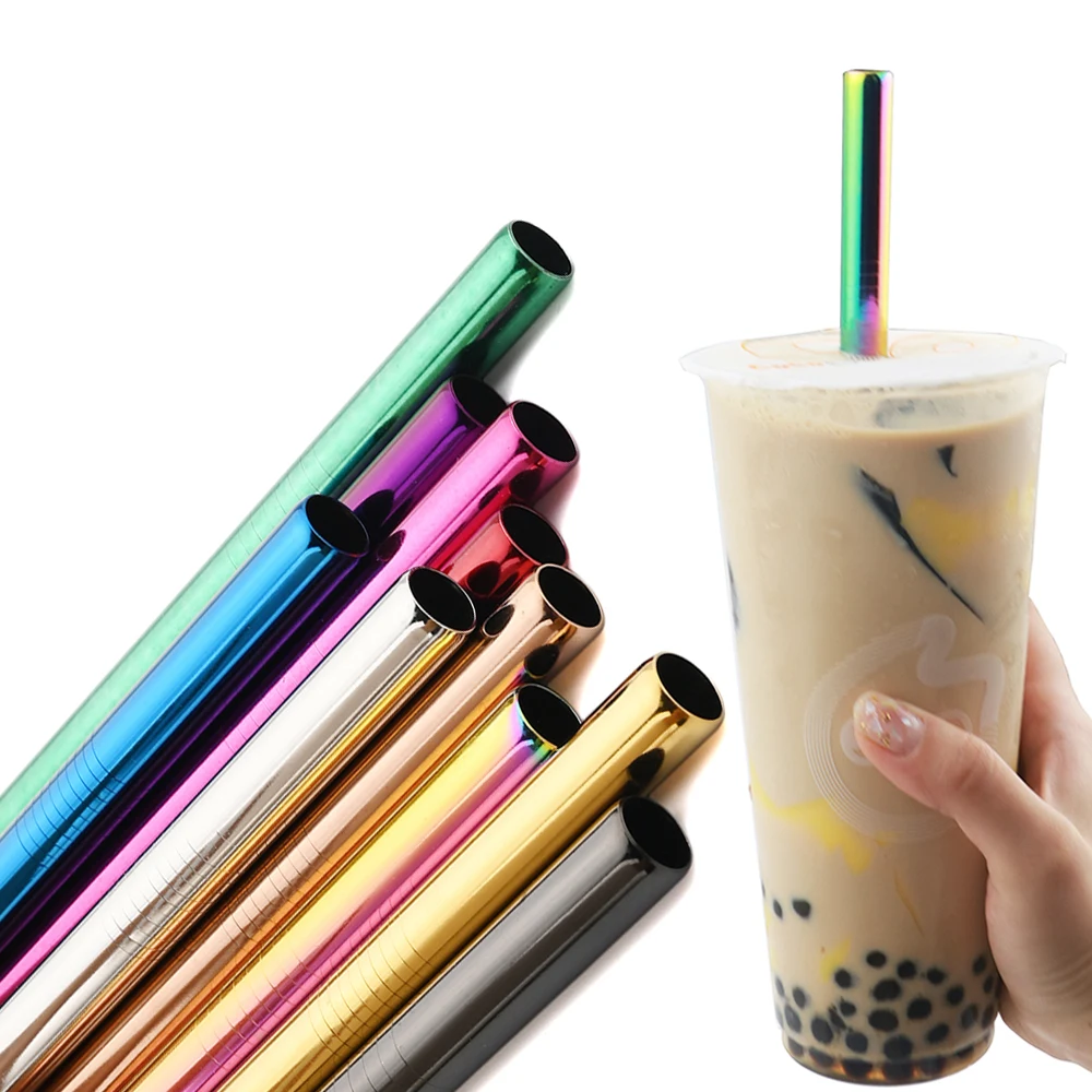 Multiple Colour Reusable Drinking Straw 304 Stainless Steel Straw with Brush for Bubble Tea Bar Cocktail Party Drinkware Tools