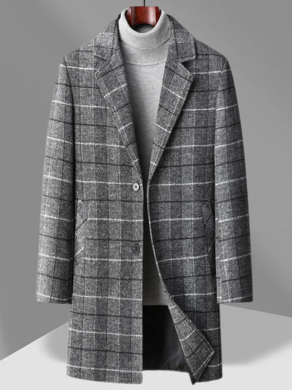 

Men's Plaid Wool Coat Autumn Winter Long Sle Casual Busin Warmth Polyester Fiber 49% Wool 40% no Acrylic 7.5% Viscose...