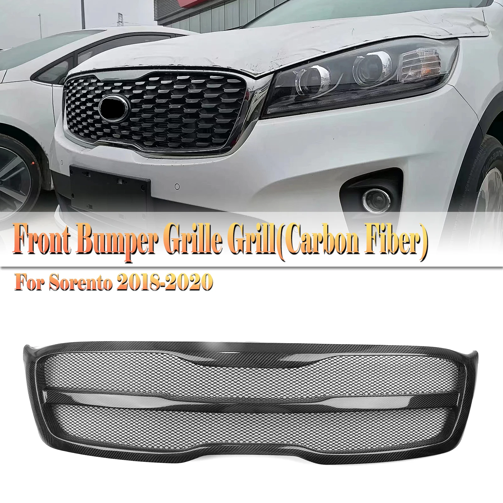 

Racing Grill Front Grille For Kia Sorento 2018 2019 2020 Real Carbon Fiber/Fiberglass Car Upper Bumper Hood Mesh Grid Body Kit