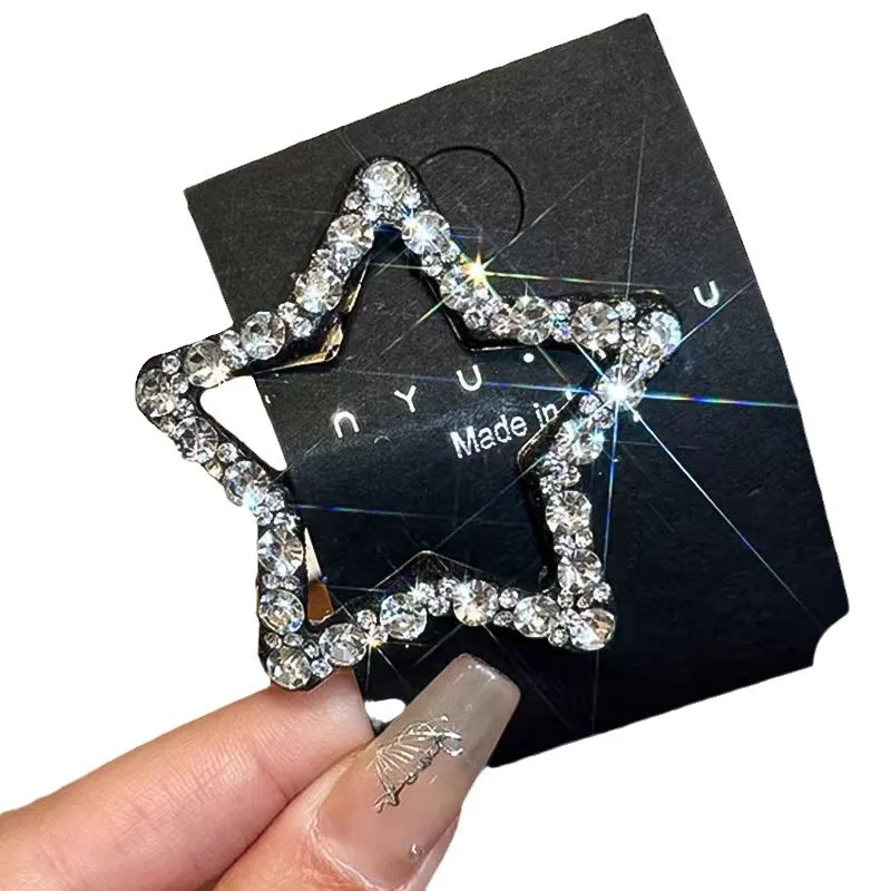 مشبك شعر على شكل نجمة خماسية من حجر الراين للنساء، مشبك شعر بحافة جانبية على شكل غرة للجبهة، مشبك شعر