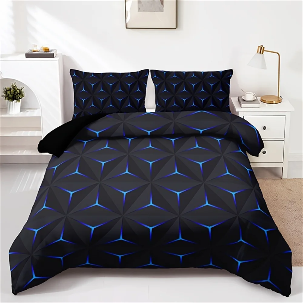 3pcs Duvet Cover Set (1*Duvet Cover + 2*Pillowcase, Without Core), Fashion Blue Argyle Print Bedding Set, Soft And Skin-friendly