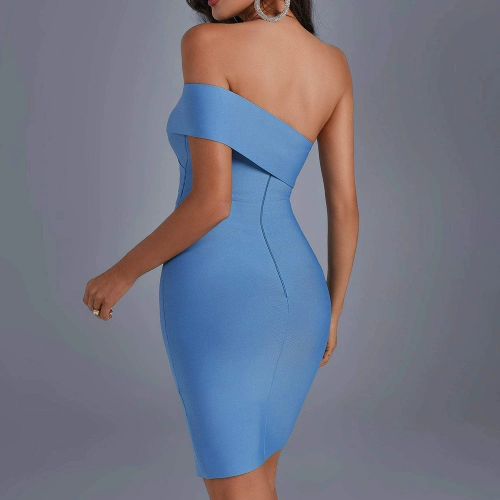 Nieuwe Europese en Amerikaanse sexy off-the-shoulder split slanke avondjurk korte rok temperament bandage jurk-GZXX1444