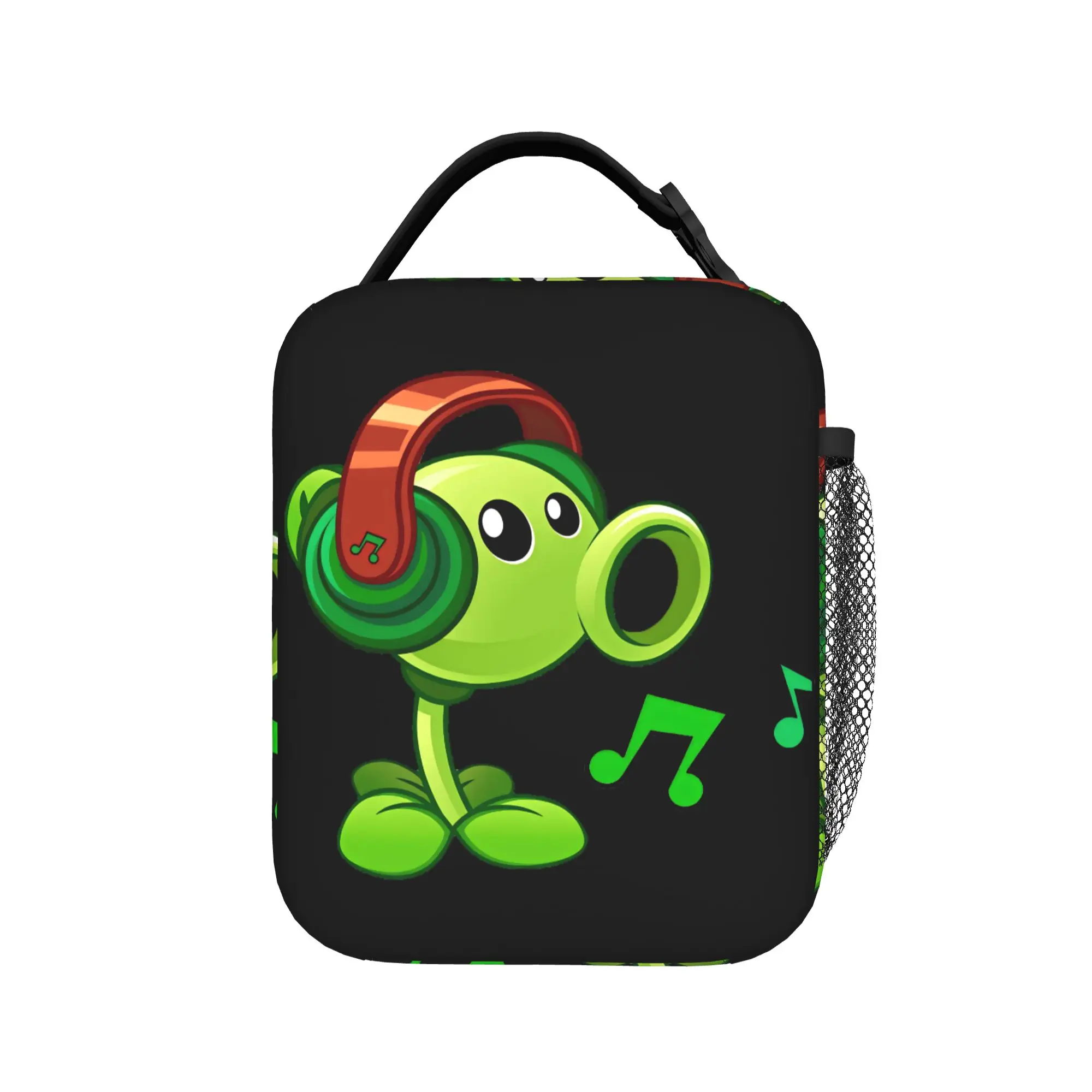 Plants Vs Zombies Peashooter With Headphones Lunch Bag Lunch Box Travel Portable Tote Food Bags For Unisex Oxford Cooler Bag