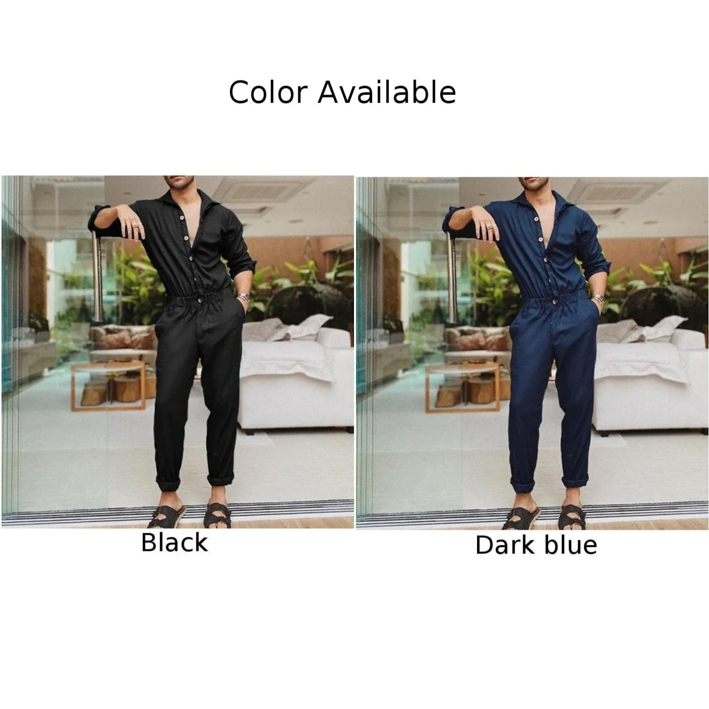 Overalls Jumpsuits Trousers Elastic Waist Fashion Lapel Collar Lapels Male Mens Overalls Single Breasted 2023 New