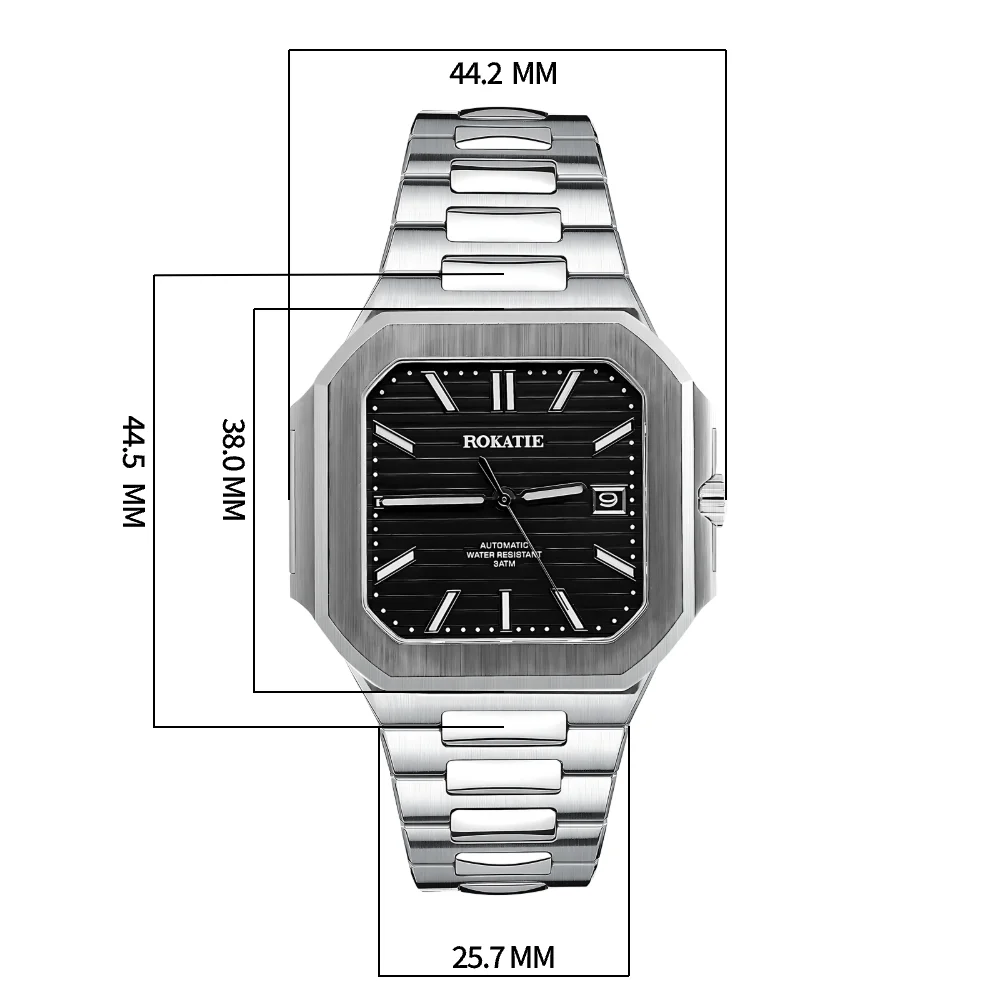 ROKATIE 38mm 2024 高級自動巻き腕時計 NH35 日本製ムーブメント ステンレススチール メンズ腕時計 夜光 5ATM 防水 メンズウォッチ