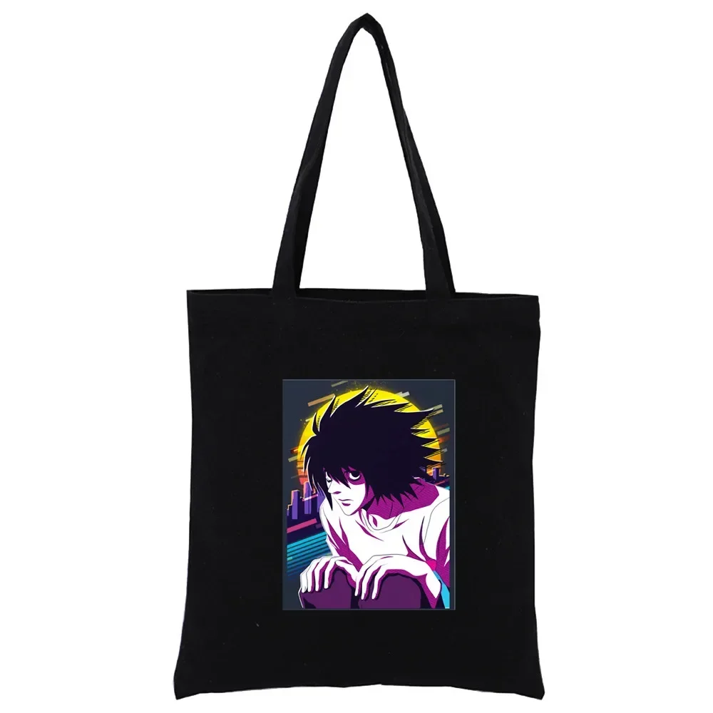 Death Note Japan Anime Manga Women Handbags Black Canvas Tote Shopping Bags Reusable Shopping Bag Eco Foldable