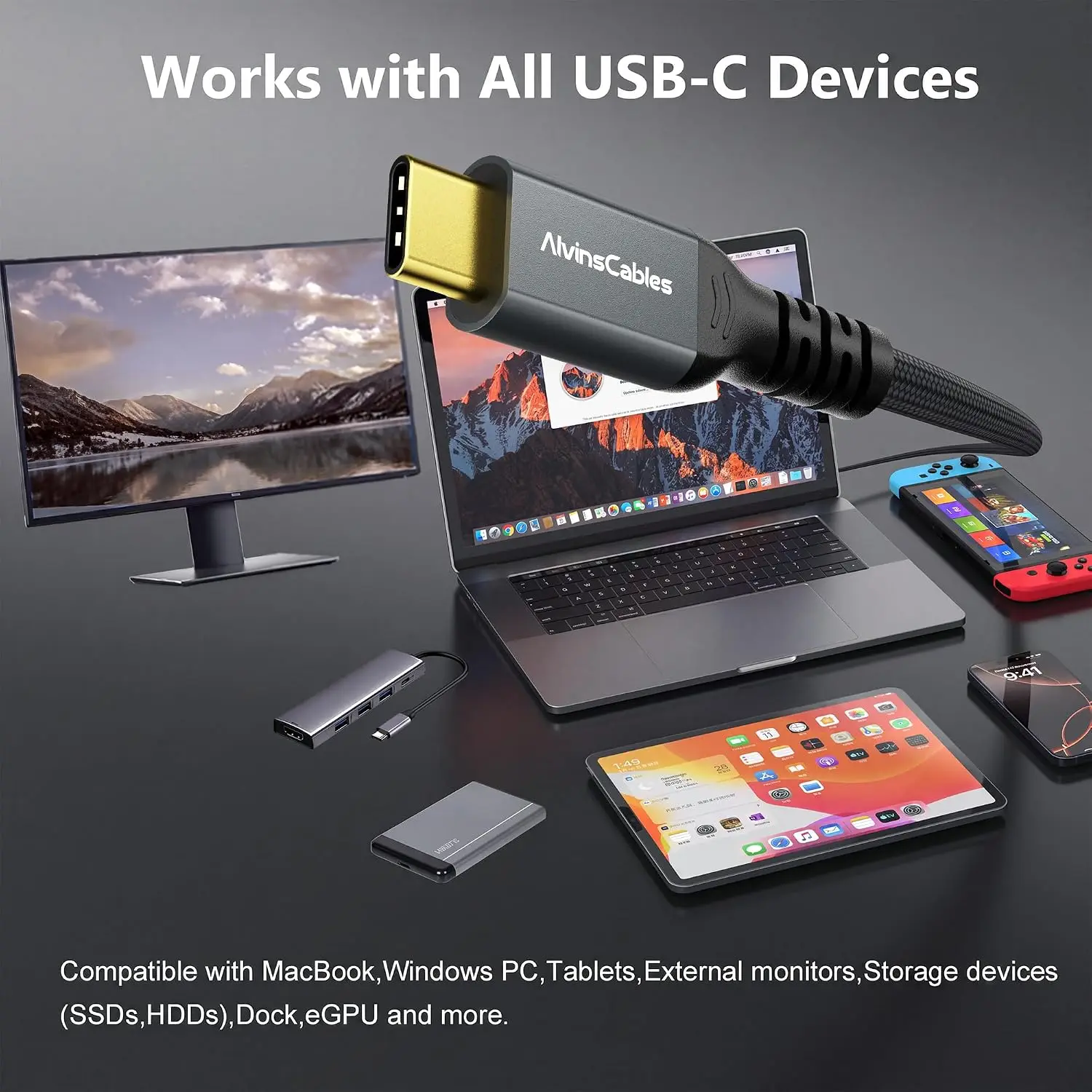 Thunderbolt 5 Cable, 1ft USB-C to USB-C Cable 120Gbps Bandwidth 240W PD Fast Charging 16K Display for MacBook,Dock,eGPU
