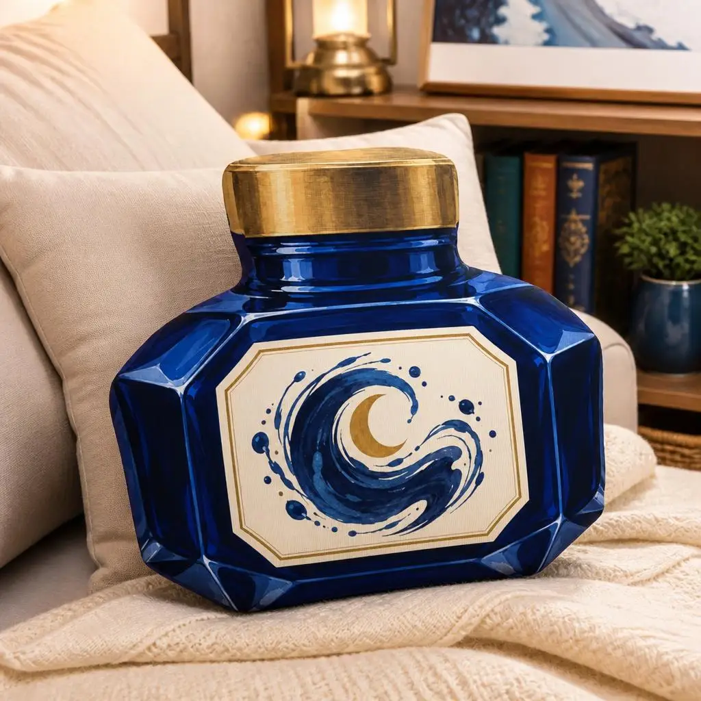 Fountain Pen Ink Bottle Shaped Throw Pillow Writer Gift Decorative Cushion Stuffed Plush Accent for Office Sofa Home Decor