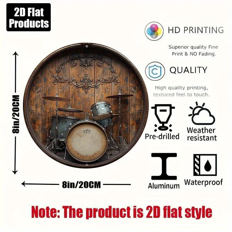 2D Flat, 2D Flat Plane, 1pc Vintage Drum Set Metal Wall Art - Nostalgic Drum Machine Decoration with Drum Set, High-Quality and