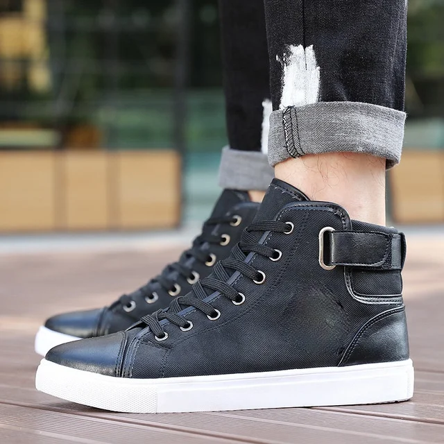 Fashion Autumn Winter Male Footwear Patchwork Flats sneakers  High Top Men Shoes Canvas Men Casual Shoes BIG Size uio90