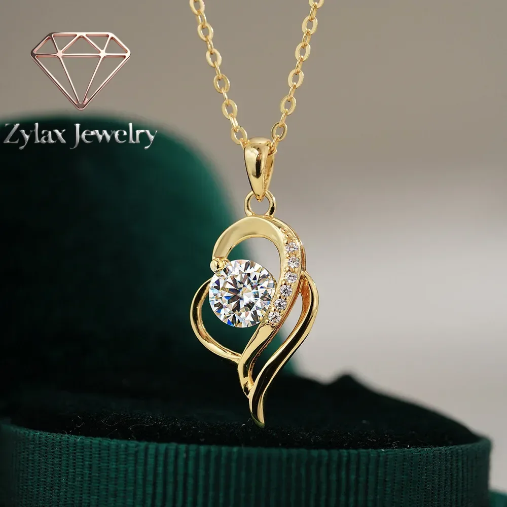 

Zylax Jewelry Luxury 100% Real 18k Gold Women's irregular clavicle chain pendant moissanite necklace