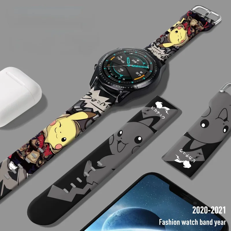 Pokemon Pikachu Band Strap for Samsung Huawei Silicone Bracelet 20MM 22MM Galaxy Watch 3 4 5 Anime Watchbands GT 2/2e Strap Gift