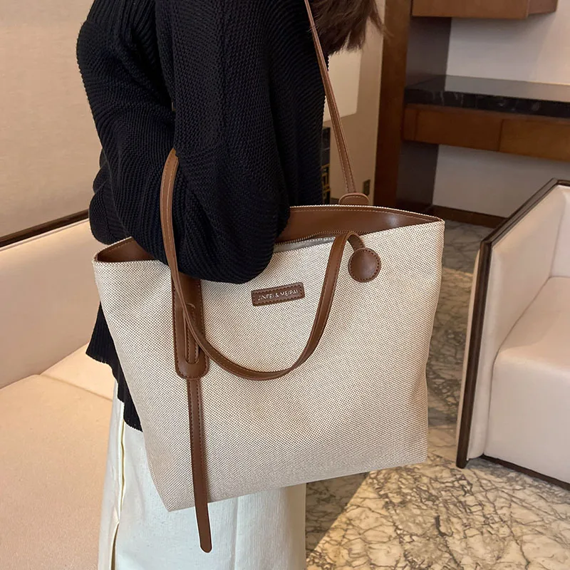 Grote Capaciteit Forenzenkantoor Handtas 2023 Nieuwe Canvas Damestas Luxe Ontwerp Schouder Reizen Boodschappentassen Big Fashion Tote