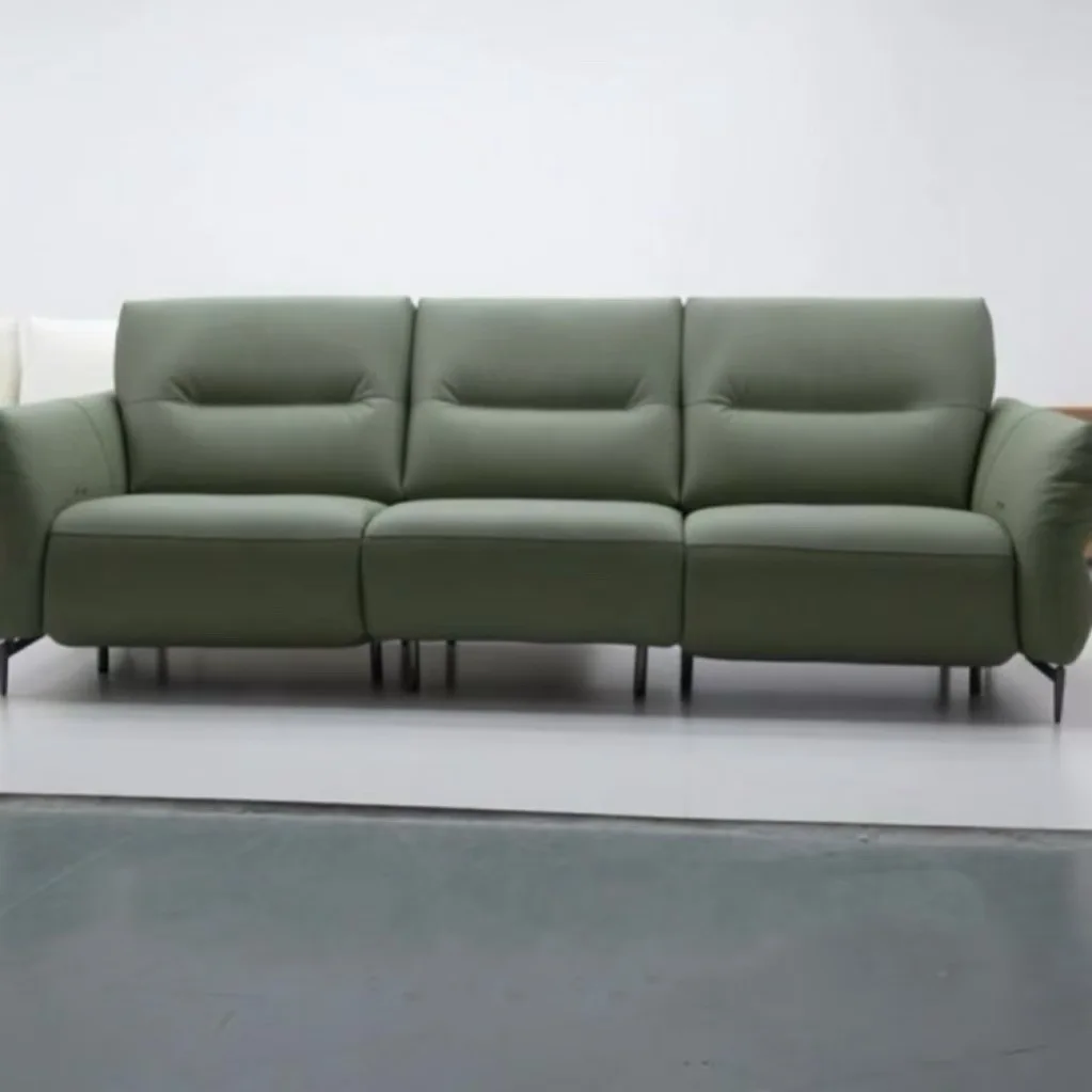 Simple first-layer cowhide sofa living room straight-row sofa combination small apartment three-person electric sofa
