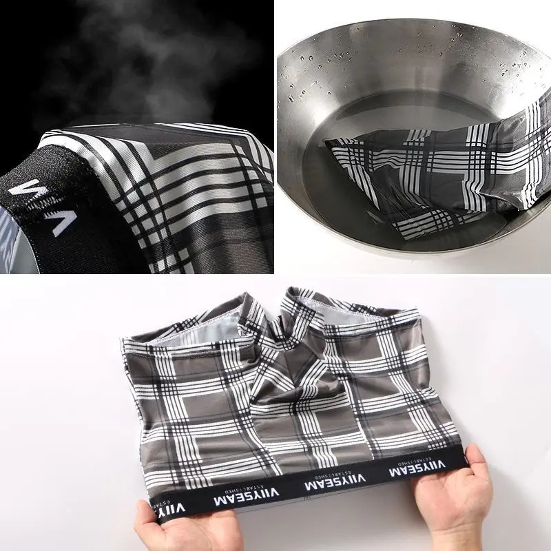 Ice Silk Smooth and Soft Briefs Men's Briefs Men's Quick-dry Boxers Thin Breathable New Plaid Print Stylish Ice Boxer Shorts