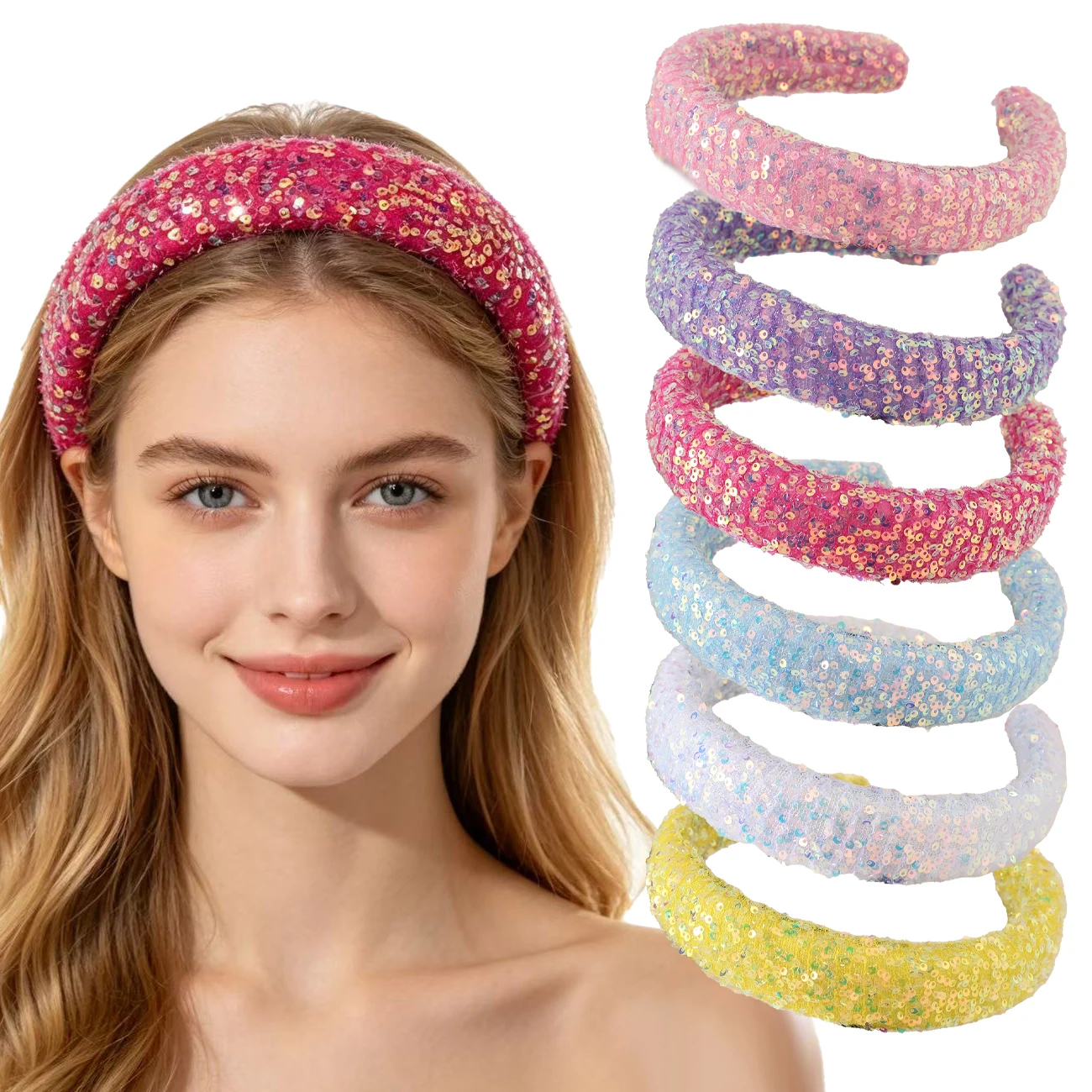 Glitter Sequin Headband  Candy Color Thick Hair Hoop For Birthday Wedding Party Daily Makeup Hair Accessories