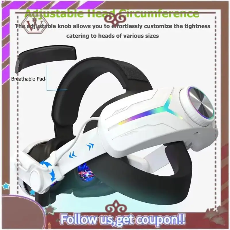 

ABBG-Elite Head Strap With RGB Light For Meta Quest 3 VR Parts +8000Mah Battery Comfortable Head Strap Esports White