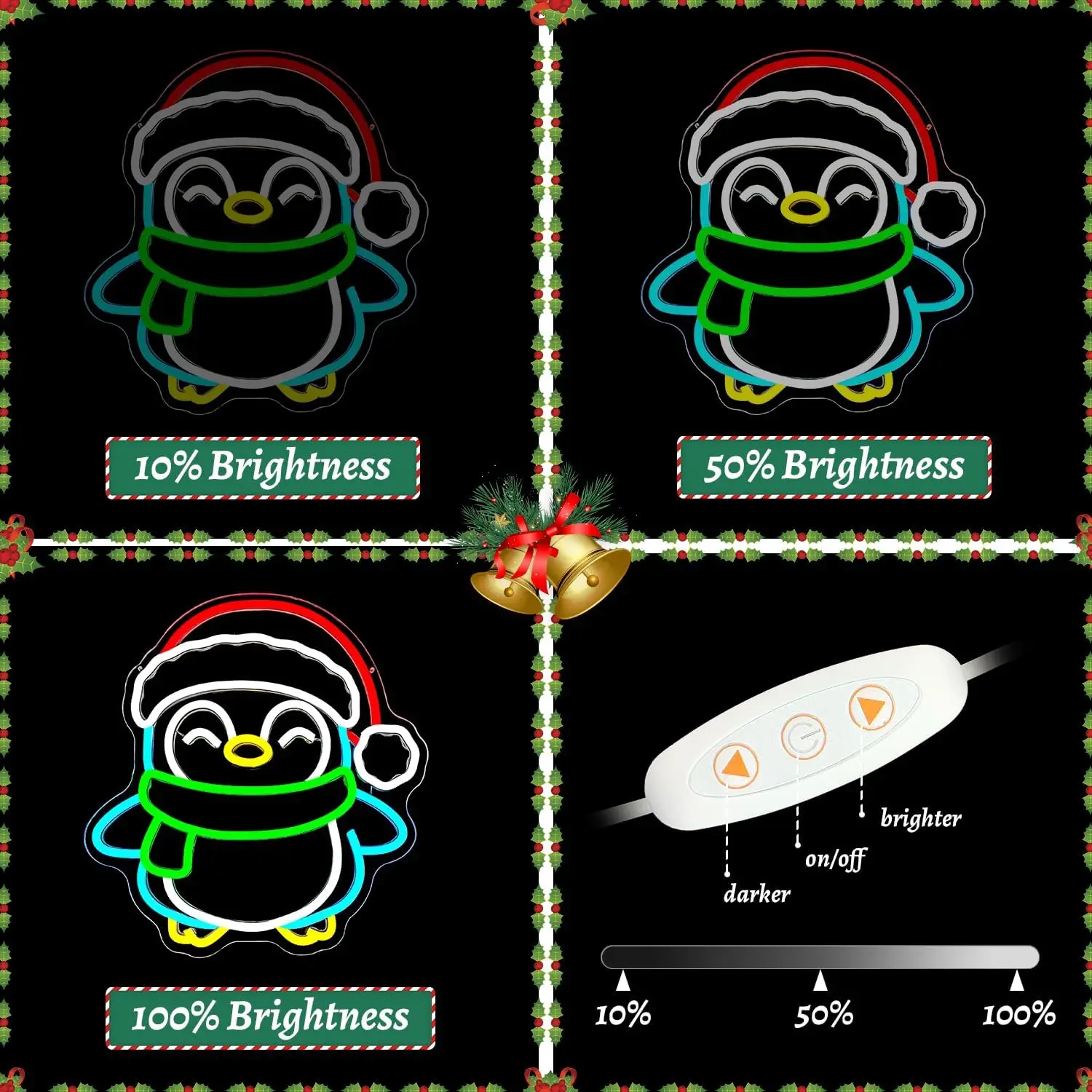 壁の装飾のためのクリスマスネオンサイン、ペンギンのネオンライト、調光可能なLEDライト、パーティープレゼント