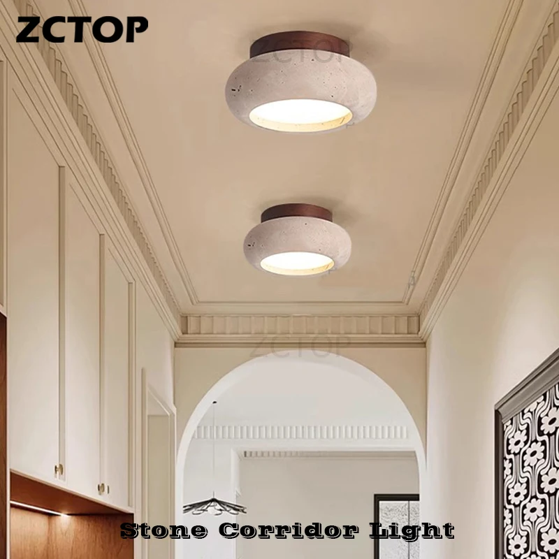 Stone Art LED Ceiling Light Hallway Aisle Corridor Lamp For Living Room Bedroom Travertine Marble Chandelier Ceiling Lamp Lustre