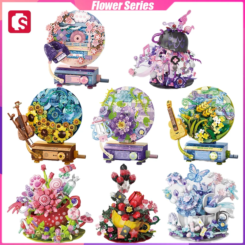 

Sembo Flower Building Blocks Flower Party Music Players Desktop Decoration Puzzle Assembling Model Toys Birthday Gifts for Girls